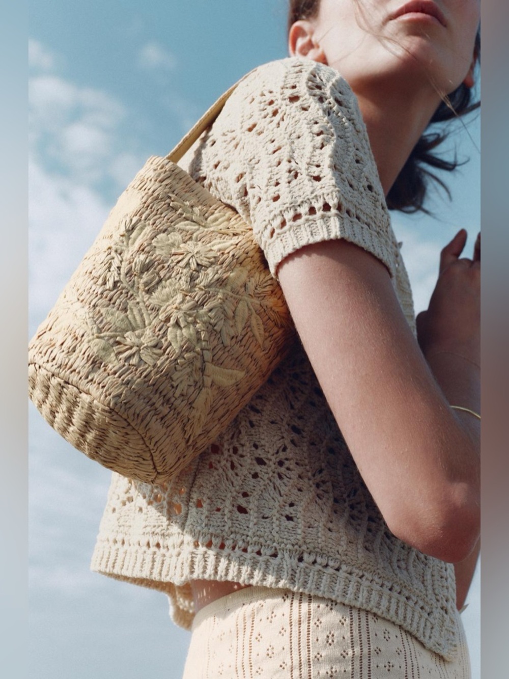 Zara Woven Straw Bucket Bag with Floral Embroidery - Picture 5 of 5